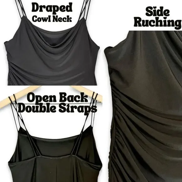 Zara LittleBlackDress Slip Slinky Cowl Draped Neck Open Back Midi L Minimalist - Picture 7 of 10